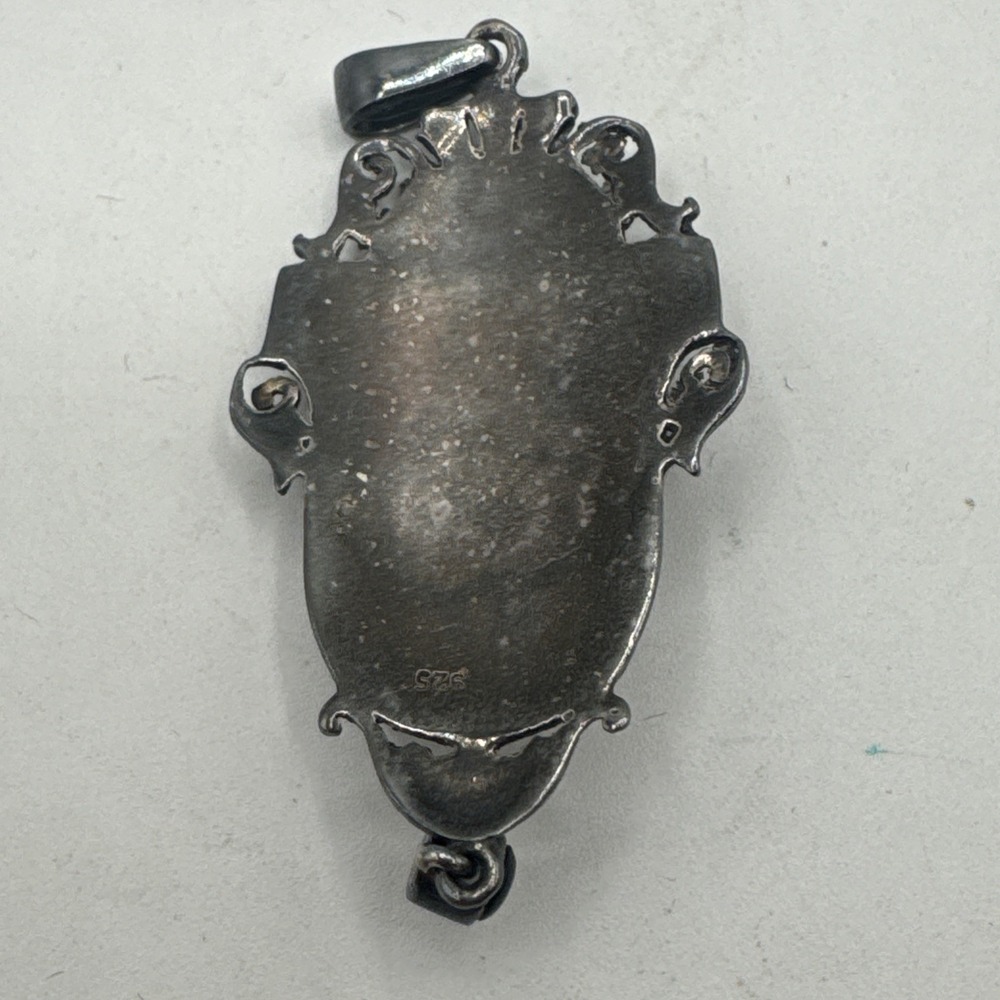 925 Sterling Silver Vintage Black Onyx & Marcasite Art-Deco-Style Pendant 11.8g - Picture 4 of 6